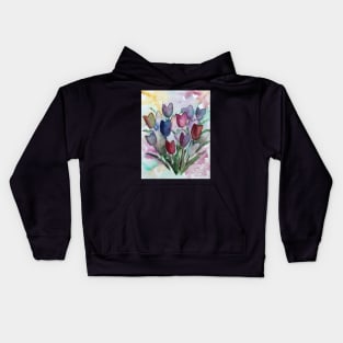 Loose semi-abstract tulip painting in watercolors Kids Hoodie